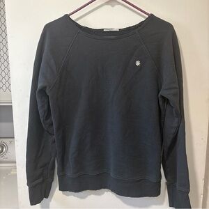 ALEXA CHUNG FOR AG Daisy Flower Raw Neck Long Sleeve Black Sweatshirt Top Size S